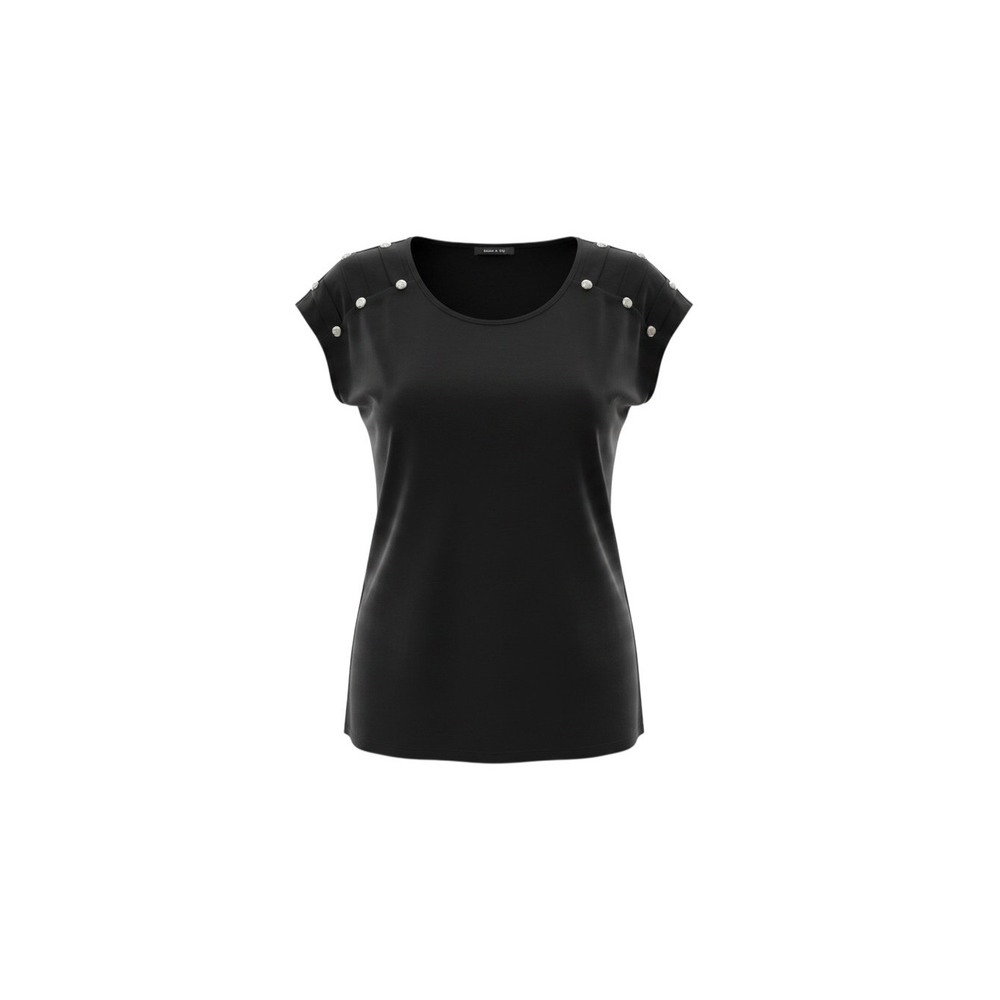 Adele & May Top Womens Size M Black NWT Pleated Shoulder Button Detail Blouse